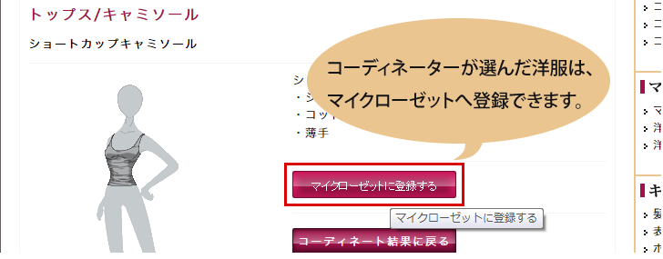 コーディネーターが選んだ洋服をマイクローゼットに登録できる